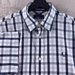 Fred Perry Button Down Shirt Mens Size Medium Blue White Check Plaid Classic